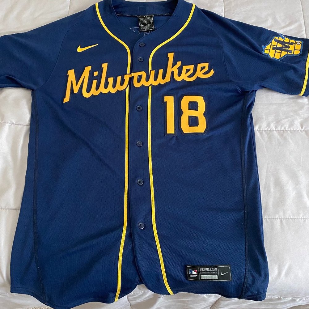 Milwaukee Brewers Keston Hiura Large Mens Nike Authentic Collection